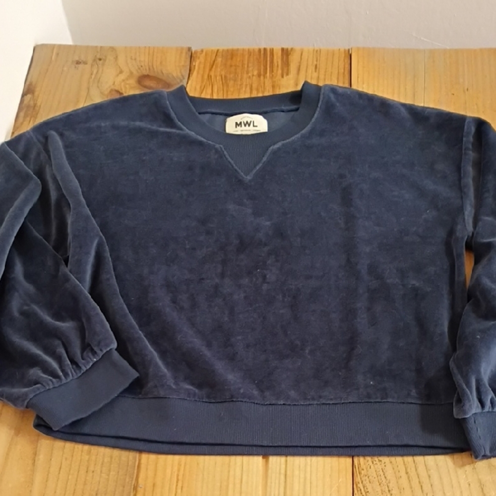Madewell MWL Blue Velour Crew Neck Sweatshirt Size M